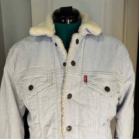 Levi’s Light Blue Sherpa-Lined Button Down Corduroy Jacket XS - Picture 2 of 15